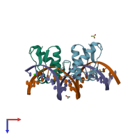 PDB entry 4h0e coloured by chain, top view.