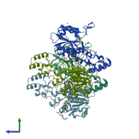 PDB entry 4h0n coloured by chain, side view.
