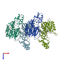 PDB entry 4h0n coloured by chain, top view.