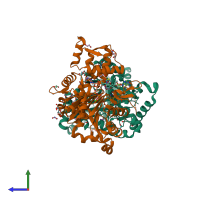 PDB entry 4h0y coloured by chain, side view.