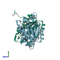 PDB entry 4h17 coloured by chain, side view.