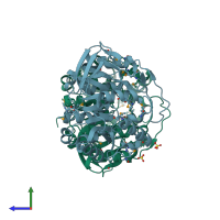 PDB entry 4h1h coloured by chain, side view.