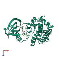 Monomeric assembly 1 of PDB entry 4h1j coloured by chemically distinct molecules, top view.