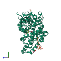 PDB entry 4h1n coloured by chain, side view.