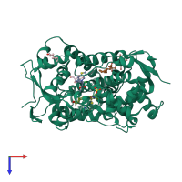 PDB entry 4h1n coloured by chain, top view.