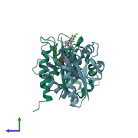 PDB entry 4h2d coloured by chain, side view.