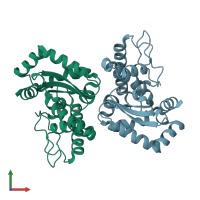 PDB entry 4h3e coloured by chain, front view.