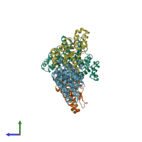 PDB entry 4h3k coloured by chain, side view.