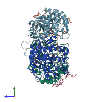 PDB entry 4h41 coloured by chain, side view.