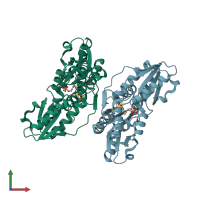 PDB entry 4h4e coloured by chain, front view.