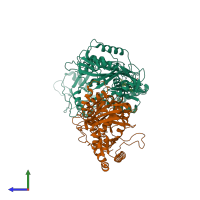 PDB entry 4h4o coloured by chain, side view.