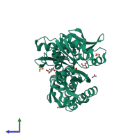 PDB entry 4h5v coloured by chain, side view.