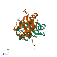 PDB entry 4h6j coloured by chain, side view.