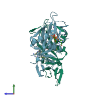PDB entry 4h6u coloured by chain, side view.
