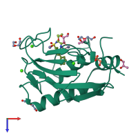 Monomeric assembly 1 of PDB entry 4h76 coloured by chemically distinct molecules, top view.