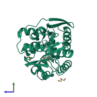 PDB entry 4h77 coloured by chain, side view.