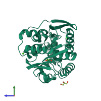 PDB entry 4h7d coloured by chain, side view.