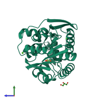 PDB entry 4h7i coloured by chain, side view.