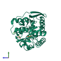 PDB entry 4h7j coloured by chain, side view.