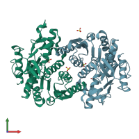 PDB entry 4h7p coloured by chain, front view.