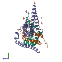 PDB entry 4h9n coloured by chain, side view.