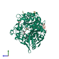 PDB entry 4ha4 coloured by chain, side view.