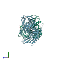 PDB entry 4ha5 coloured by chain, side view.