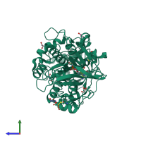 PDB entry 4ha6 coloured by chain, side view.