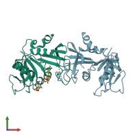 PDB entry 4ha9 coloured by chain, front view.