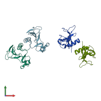 PDB entry 4haa coloured by chain, front view.