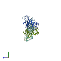 PDB entry 4haa coloured by chain, side view.