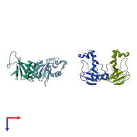 PDB entry 4haa coloured by chain, top view.