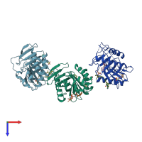 PDB entry 4hab coloured by chain, top view.