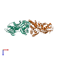 PDB entry 4hac coloured by chain, top view.