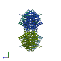 PDB entry 4had coloured by chain, side view.