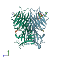 PDB entry 4han coloured by chain, side view.