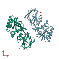 PDB entry 4hao coloured by chain, front view.