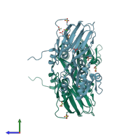 PDB entry 4hao coloured by chain, side view.