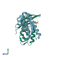 PDB entry 4has coloured by chain, side view.