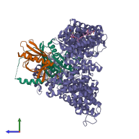 PDB entry 4hb0 coloured by chain, side view.