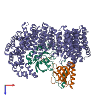 PDB entry 4hb3 coloured by chain, top view.