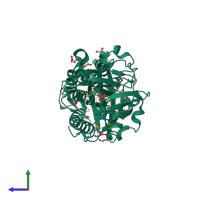 PDB entry 4hb9 coloured by chain, side view.