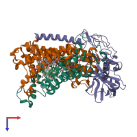 PDB entry 4hbj coloured by chain, top view.