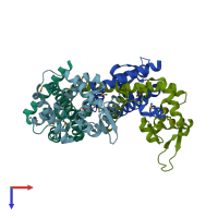 PDB entry 4hbl coloured by chain, top view.