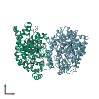 PDB entry 4hbp coloured by chain, front view.