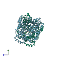PDB entry 4hbp coloured by chain, side view.