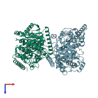 PDB entry 4hbp coloured by chain, top view.