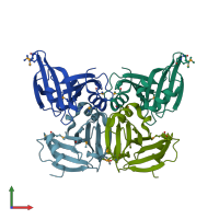 PDB entry 4hbr coloured by chain, front view.