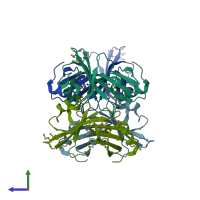 PDB entry 4hbr coloured by chain, side view.