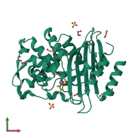 PDB entry 4hbu coloured by chain, front view.